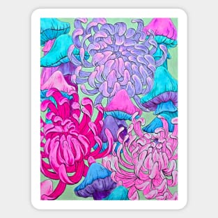 Chrysanthemum Mushrooms - Trippy Garden Sticker